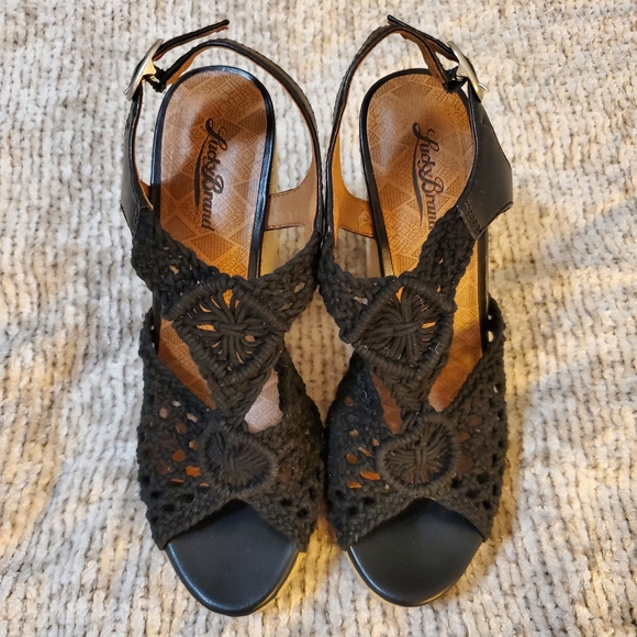 Lucky Brand Rilo Black Macrame Espadrille Wedge Sandal - Picture 7 of 11